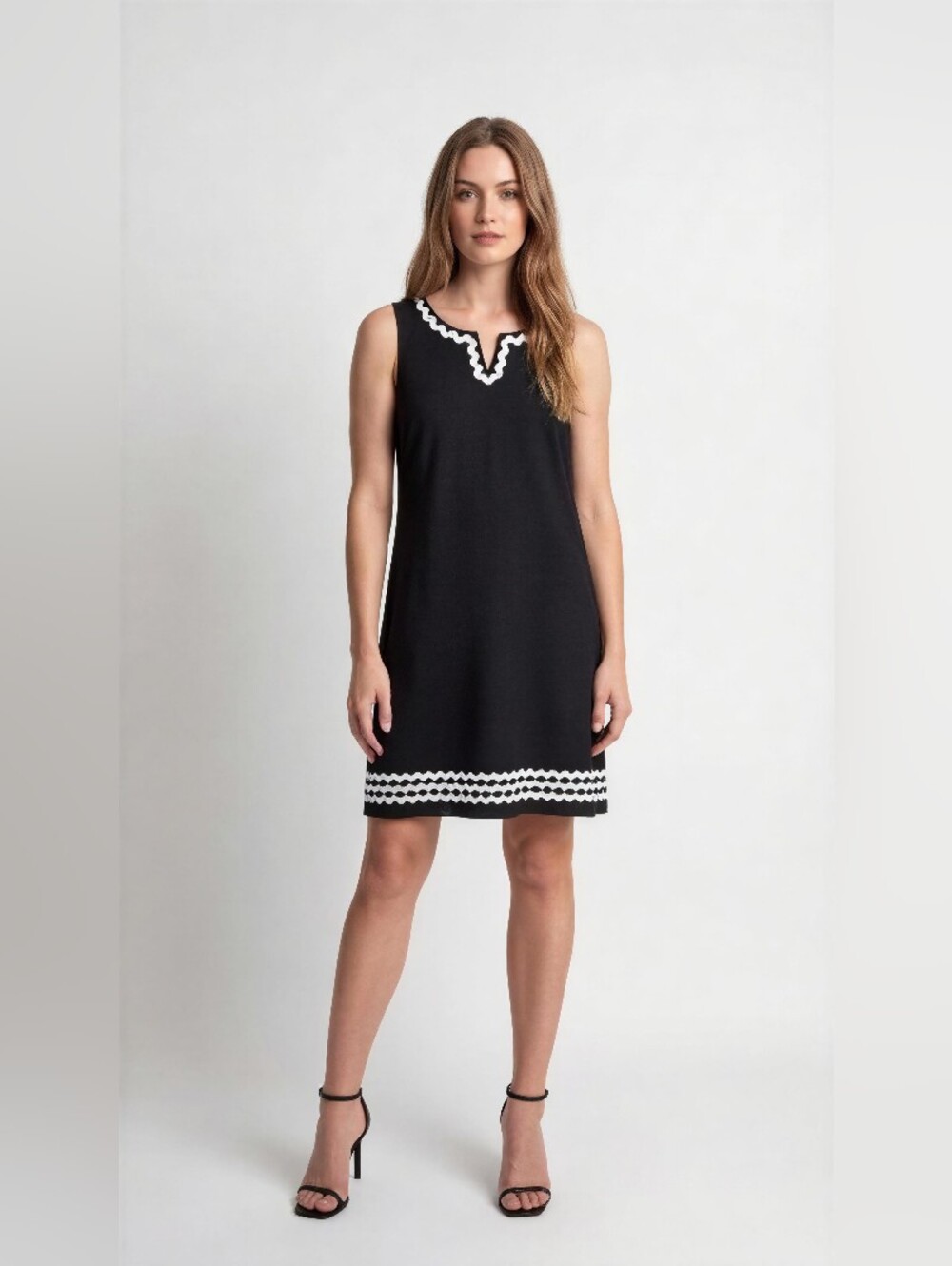 TALBOTS PETITE Sleeveless Black Shift Dress with White Trim SIZE 6P New No Tag